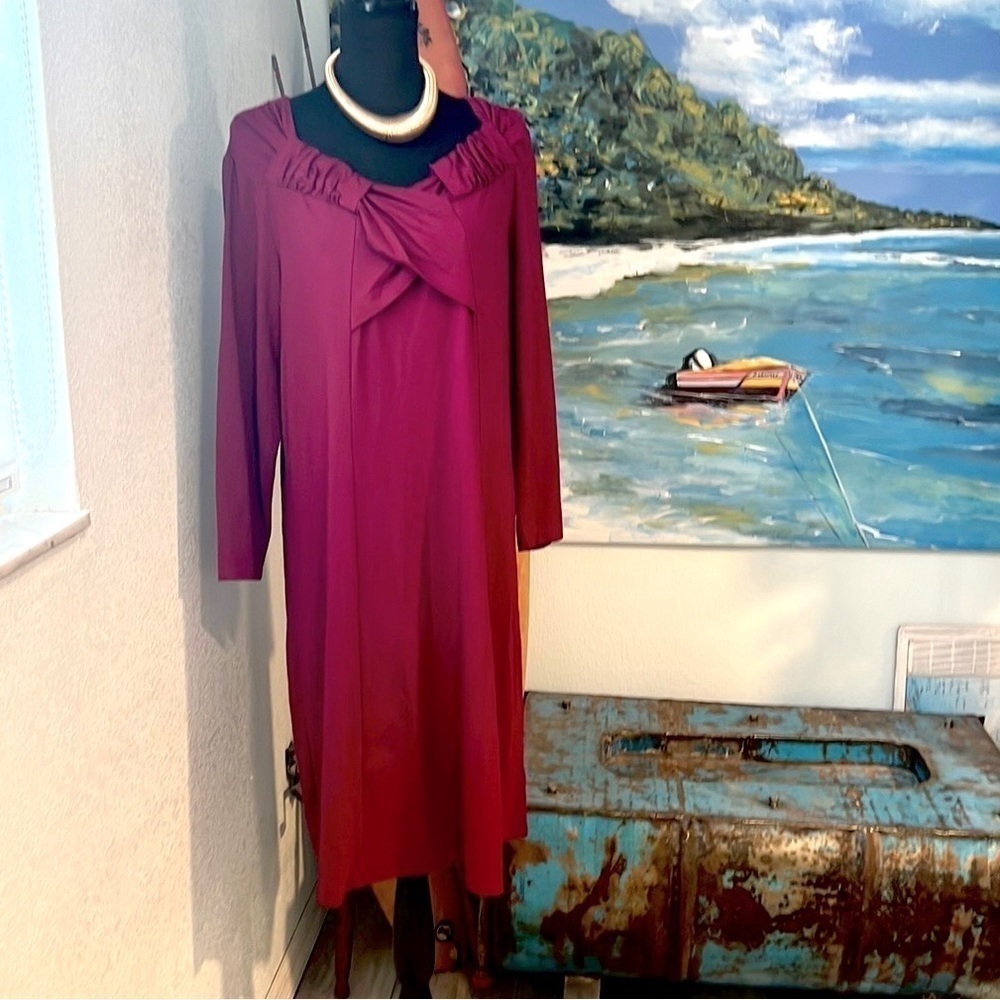 Simonton Says, Crossover Neck Long Sleeve Fall/Winter Dress,Stretchy,Size XL
